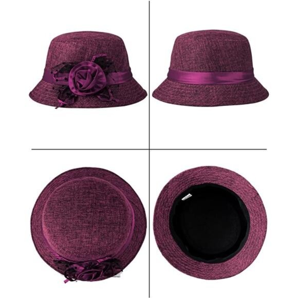 Women Bow Bucket Hats Purple - Picture 6 of 7